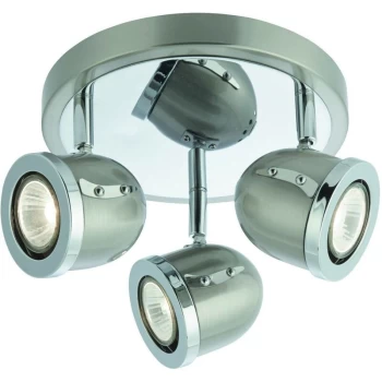 Searchlight Palmer - 3 Light Adjustable Ceiling Spotlight Satin Silver, Chrome, GU10