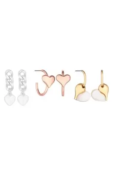 Tri Tone Polished Heart Mixed Earrings - Pack of 3