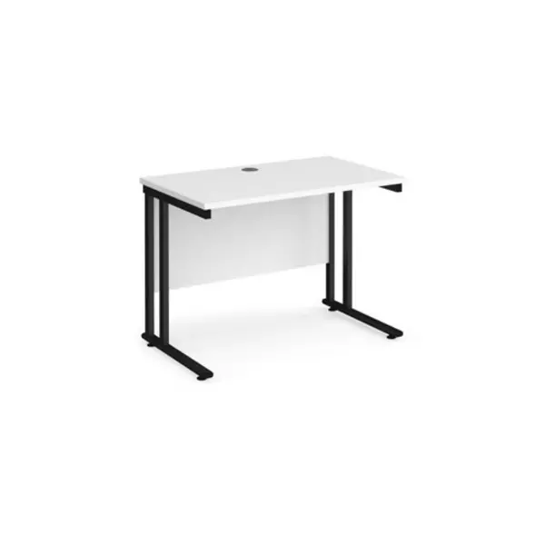 Office Desk 1000mm Rectangular Desk With Cantilever Leg White Tops With Black Frames 600mm Depth Maestro 25