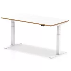 Oslo 1600mm Height Adjustable Desk White Top Natural Wood Edge White