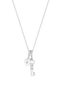 Sterling Silver 925 Silver Cubic Zirconia Heart And Key Necklace