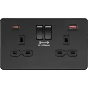 MLA Knightsbridge 13A 2 Gang DP Socket With Dual USB Charger Matt Black - SFR9909MBB