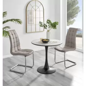 Furniturebox Elina White Marble Effect Modern 80cm Round Dining Table & 2 Cappuccino Murano Faux Leather Chairs