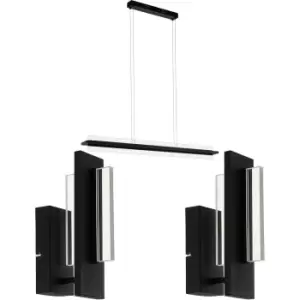 Ceiling Pendant & 2x Matching Wall Lights Black & Clear Acrylic Linear LED Lamp