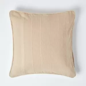 Cotton Rajput Ribbed Beige Cushion Cover, 45 x 45cm - Natural - Homescapes