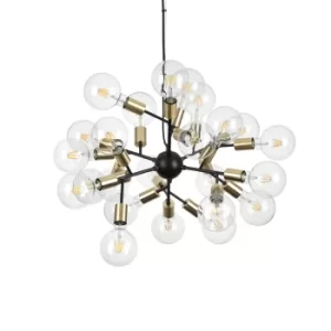 Spark Indoor Multi Arm Ceiling Pendant Lamp 24 Lights Black, E27