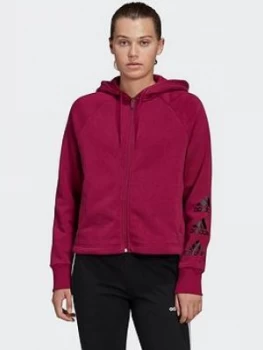 adidas Stacked Full Zip Hoodie - Berry, Size S, Women