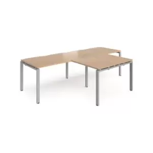 Bench Desk 2 Person With Return Desks 2800mm Beech Tops With Silver Frames Adapt