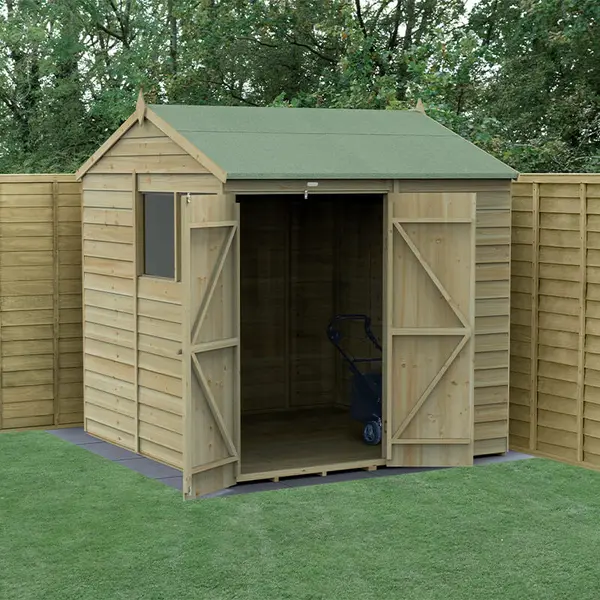 7' x 7' Forest 4Life 25yr Guarantee Overlap Pressure Treated Double Door Reverse Apex Wooden Shed (2.28m x 2.12m)