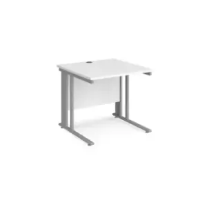 Office Desk 800mm Rectangular Desk With Cable Managed Leg White Tops With Silver Frames 800mm Depth Maestro 25