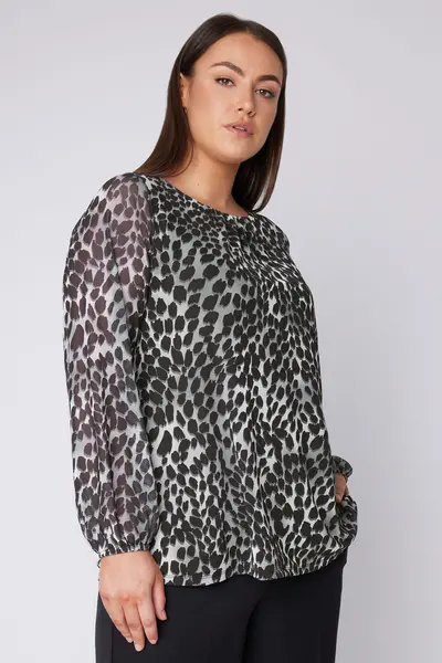 Evans Leopard Print Mesh Blouse Grey