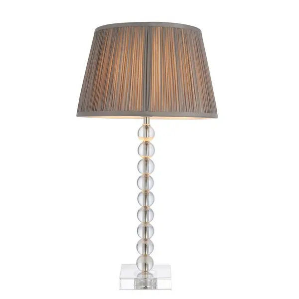 Adelie & Freya Base & Shade Table Lamp Clear Crystal Glass, Bright Nickel Plate & Charcoal Silk