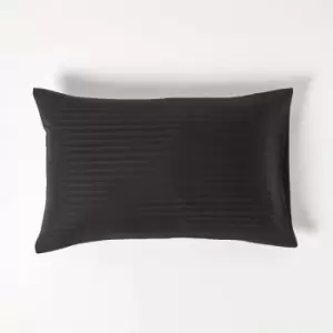 HOMESCAPES Black Egyptian Cotton Satin Stripe Housewife Pillowcase 330 Thread Count - Black - Black