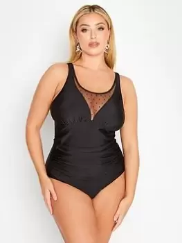 Yours Spot Mesh Swimsuit, Black, Size 26, Women