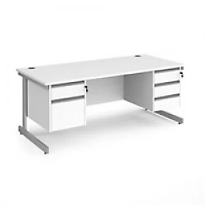 Dams International Straight Desk with White MFC Top and Silver Frame Cantilever Legs and Two & Three Lockable Drawer Pedestals Contract 25 1800 x 800