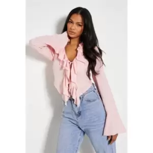 I Saw It First Sheer Tie Frill Front Blouse - Pink