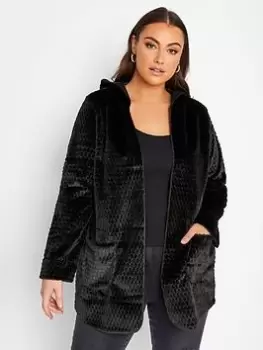 Yours Hoodie Faux Fur Jacket - Black, Size 18, Women