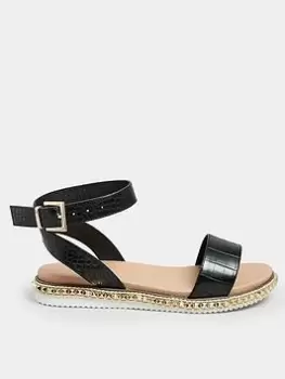 Yours Extra Wide Fit Two Part Studded Sandal Black, Size 10Eee, Women