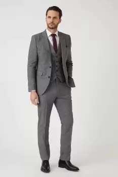 Mens Slim Fit Grey Texture Grid Check Suit Trouser