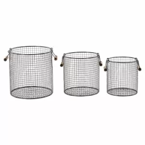 Premier Housewares Black Wire Storage Baskets Set of 3, black