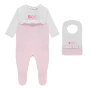 Boss Logo Baby Grow And Bib Set Girls - Pink