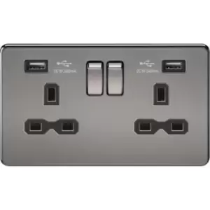 MLA Knightsbridge 13A 2 Gang Socket With Dual USB Charger (2.4A) Black Nickel - SFR9224BN