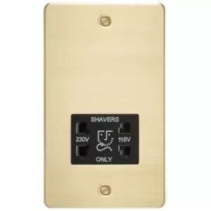 KnightsBridge Flat Plate 115/230V dual voltage shaver socket - brushed brass with Black insert