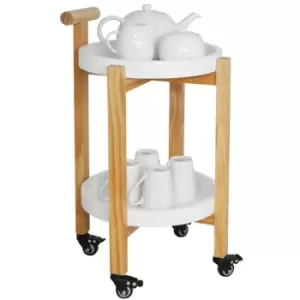 Techstyle Wood Drinks / Tea Trolley Table With 2 Removable Trays White / Natural