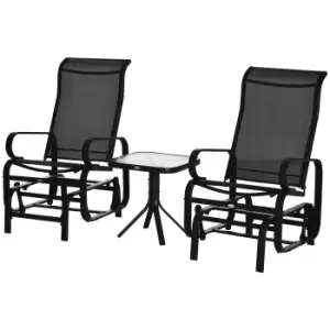 Outsunny 3 PCs Outdoor Gliding Rocking Chair With Tea Table Patio Garden Comfortable Swing Chair Black