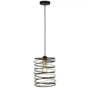 Searchlight Spring 1 Light Pendant, Black And Gold