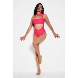 I Saw It First Cut Out High Neck Swimsuit - Pink