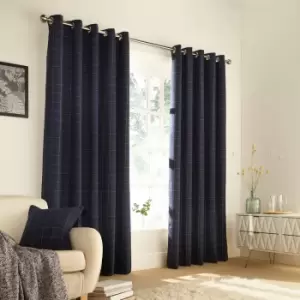 Ellis Windowpane Check Eyelet Curtains Navy, Navy / 168 x 183cm