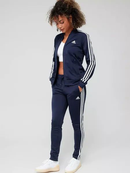 adidas Back 2 Basics 3-Stripes Tracksuit Womens Poly Tracksuits XS (4-6) Blue 66710619290