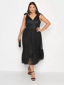 Yours Spot Mesh Tiered Dress, Black, Size 20, Women