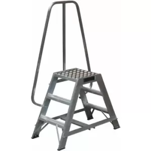 Loops - 0.7m Heavy Duty Double Sided Fixed Step Ladders Safety Handrail & Wide Platform