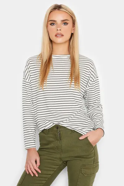 PixieGirl Petite Stripe Long Sleeve Top White