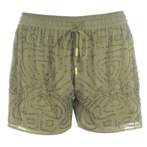 Biba Logo Embellished Shorts - Khaki