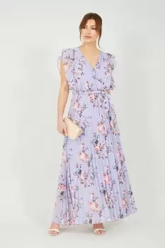 Lilac Floral Frill Sleeve Maxi Dress