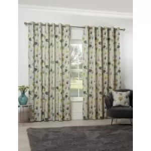 Gordonjohnltd - Camarillo Floral Eyelet Curtains 66 x 90 Ochre Ready Made Lined Watercolour Flowers - Ochre