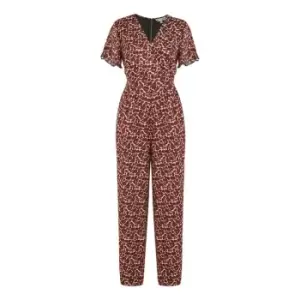 Yumi Burgundy Lurex Leopard Wrap Jumpsuit - Red