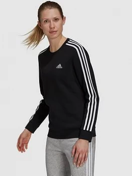 adidas Essentials 3 Stripes Fleece Sweat Top - Black/White Size M Women