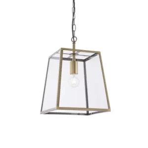 Hurst Single Pendant Light Matt Antique Brass Plate, Clear Glass