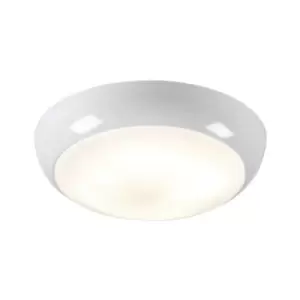 Knightsbridge Emergency Bulkhead with Opal Diffuser, White Base and microwave sensor, IP44 28W