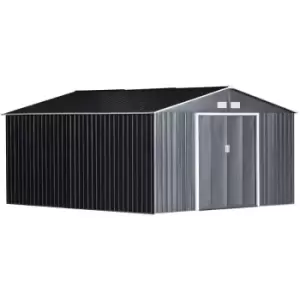 Outsunny - 13 X 11ft Outdoor Garden Storage Shed w/2 Doors Galvanised Metal Grey