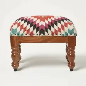 HOMESCAPES Manila Handwoven Kilim Footstool 50 x 30cm - Orange & White