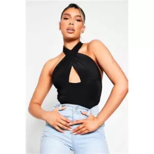 I Saw It First Black Slinky Halterneck Cut Out Bodysuit - Black