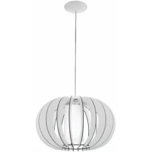 Pendant Ceiling Light Colour White Steel Shade White Wood Glass E27 1x60W