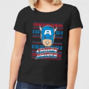 Marvel Captain America Face Womens Christmas T-Shirt - Black - M