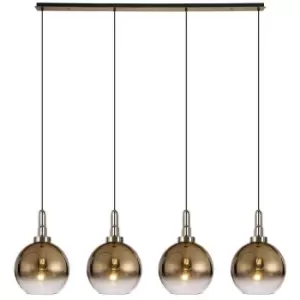 Luminosa Linear 4 Light Pendant E27 With 30cm Globe Glass, Brass Gold, Clear Brass Gold, Matt Black