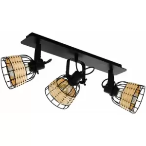 Adjustable 3 Bulb Ceiling Spotlight Black Wicker Shade 40W E27 Kitchen Island